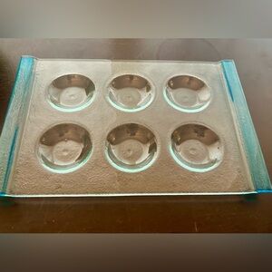 Escargot plate / tray. Recycled, aqua green glass.